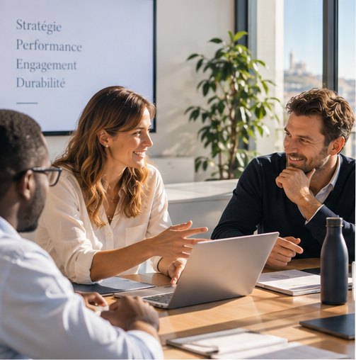 Une équipe en réunion de travail